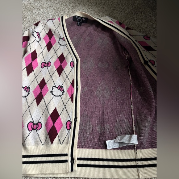 Hello Kitty & Friends Oversized Argyle Cardigan V-neck Button Up Sweater Size S - Picture 10 of 12